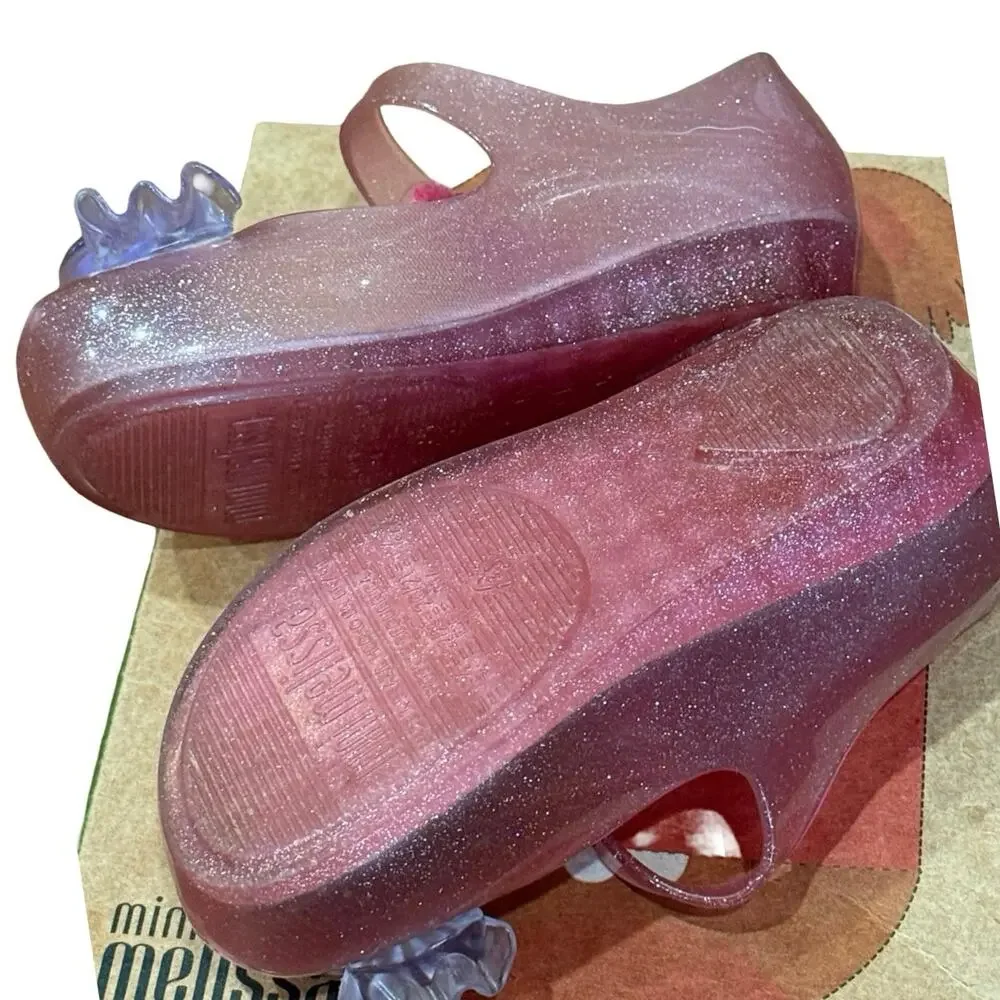 Mini Melissa Ultragirl Trick Pink Glitter Mary Jane Shoes Sz 7C Like New in Box